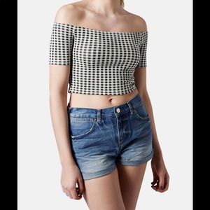 TOPSHOP Gingham Off Shoulder Crop Top US 6